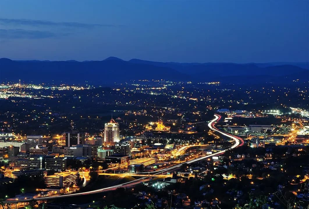 Roanoke cityscape and surrounding landscape